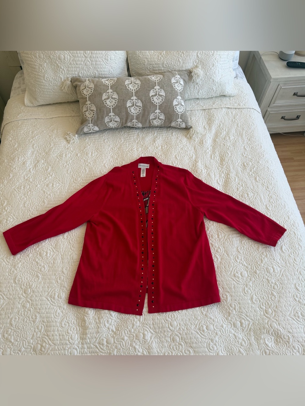 NWT Alfred Dunner Red 2-Piece Beaded Cardigan Floral Tank Set Size XL